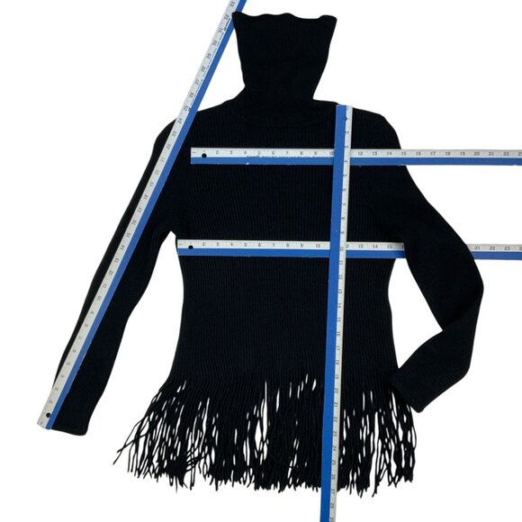 Zimmermann Fringed Cashmere Wool Sweater ZS/2 US/M Black Turtleneck SHRINKAGE - Picture 6 of 12